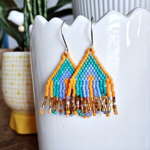 Colorful Beaded Fringe Dangle Drop Earrings